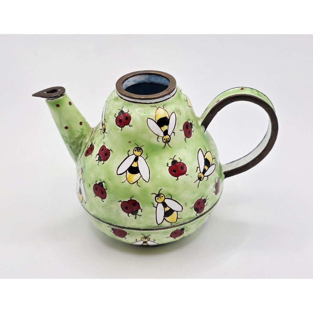 Kelvin Chen Handpainted Copper Teapot Ladybugs And Bees Vintage 1999 Without Lid